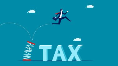 Tax concept. Businessman jumping over tax messages. business concept vector illustration