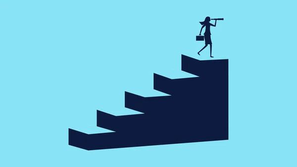 Search Opportunities Silhouette Business Woman Looking Telescope Ladder Business Concept — Archivo Imágenes Vectoriales