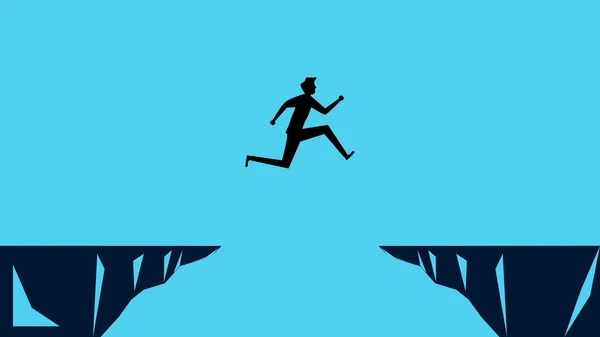 Silhouette Man Jumping Cliff Gap Business Concept Vector Illustration — стоковый вектор