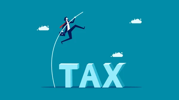 Податкова Концепція Бізнесмен Стрибає Через Податкові Повідомлення Бізнес Концепція Векторна — стоковий вектор
