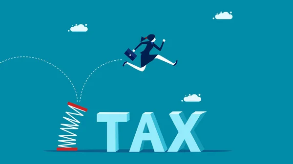Tax Concept Business Woman Jumping Tax Messages Business Concept Vector — Archivo Imágenes Vectoriales