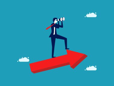 Büyüme vizyonu. İşadamı okun üzerindeki dürbüne bakıyor. İş konsepti. vektör