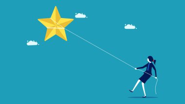 Kariyer başarısı. Bir iş kadını yıldızları indiriyor. iş konsepti vektörü