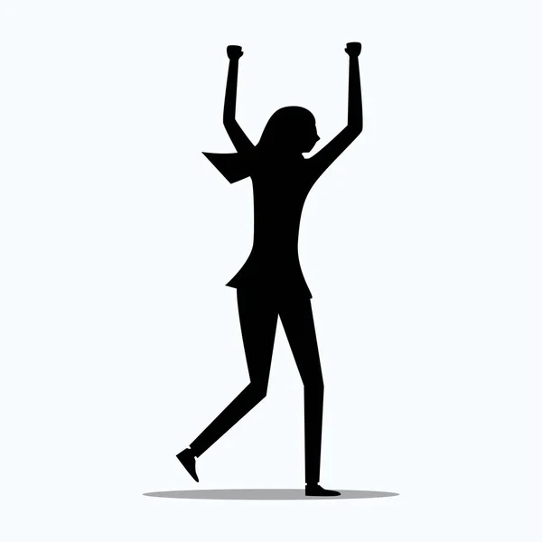 彼女の手を上げている女性のシルエット 勝利を喜ぶという概念です ベクトル — ストックベクタ