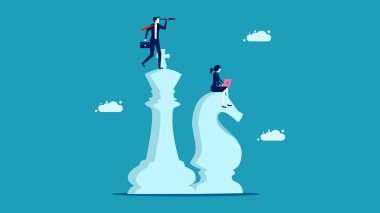 Çalışma stratejisi konsepti. Strateji üzerinde çalışan bir iş adamı. iş konsepti vektör illüstrasyonu
