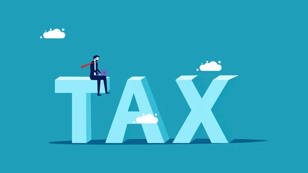 Φόροι Και Εργασία Επιχειρηματίας Που Εργάζεται Για Λέξη Φορολογικό Κείμενο — Διανυσματικό Αρχείο