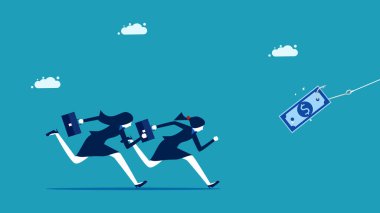 Açgözlü iş adamı. Para peşinde koşan iş kadınları. İş konsepti. vektör 