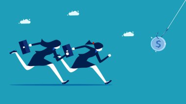 Açgözlü iş adamı. Para peşinde koşan iş kadınları. İş konsepti. vektör 