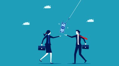 Bir iş tuzağına hapsoldum. Sahtekar para tarafından kandırılan bir iş adamı. iş konsepti vektör illüstrasyonu