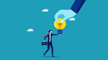 Yaratıcı ol. Bir iş adamının aklına ampul fikri gelir. iş konsepti vektör illüstrasyonu