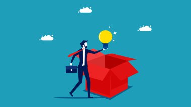 Düşünce kutusunu aç. İş adamları yeni yaratıcılığa açıktır. iş konsepti vektör illüstrasyonu