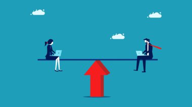 Kadın ve erkek eşitliği. İş adamları ve kadınlar arasında bir denge oluşturun. iş konsepti vektör illüstrasyonu