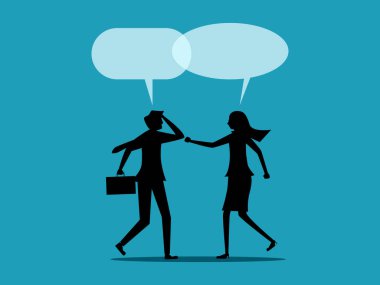 Tanışmak ve konuşmak. Çalışanlar toplanır ve iş hakkında konuşurlar. iş konsepti vektör silueti