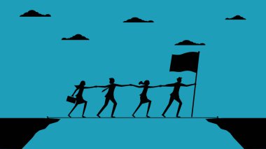 Silüet riskleri ya da engeller. İşadamı çökmüş merdivenlere bakıyor. iş konsepti vektörü 