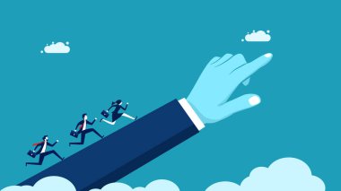 İşadamı işaret parmağıyla öne doğru koşarken başarıya odaklan. İş Kavram Vektörü illüstrasyonu