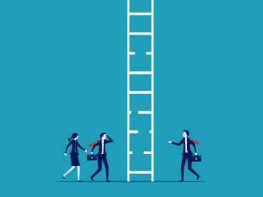 Riskler ve engeller. Çökmüş merdivenlere bakan bir iş adamı. iş konsepti vektörü 