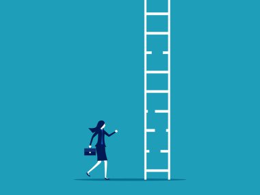 Riskler ve engeller. Çökmüş merdivenlere bakan bir iş adamı. iş konsepti vektörü 