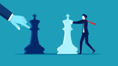 İş stratejisi. Bir iş adamı satranç oynuyor. iş konsepti vektör illüstrasyonu