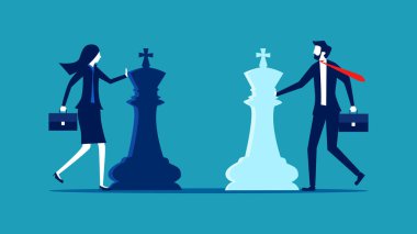 İş stratejisi. Bir iş adamı satranç oynuyor. iş konsepti vektör illüstrasyonu