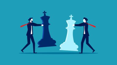 İş stratejisi. Bir iş adamı satranç oynuyor. iş konsepti vektör illüstrasyonu