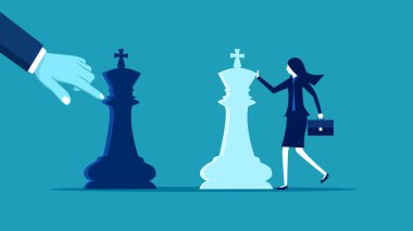 İş stratejisi. Bir iş adamı satranç oynuyor. iş konsepti vektör illüstrasyonu