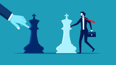 İş stratejisi. Bir iş adamı satranç oynuyor. iş konsepti vektör illüstrasyonu