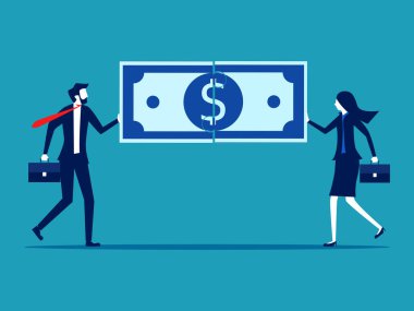 İş adamları para bulmacalarını birbirine bağlar. iş konsepti vektör illüstrasyonu