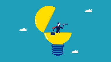 Fırsatları yaratıcı bir şekilde bul. Büyük vizyonu olan bir iş adamı. iş konsepti vektör illüstrasyonu