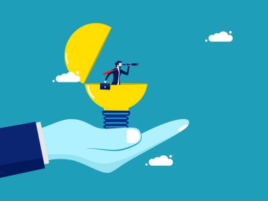 Fırsatları yaratıcı bir şekilde bul. Büyük vizyonu olan bir iş adamı. iş konsepti vektör illüstrasyonu