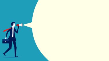 Reklamcılık ve pazarlama. İş tanıtım vektörü illüstrasyonu. Tebligat kornasıyla reklamı ara. iş kavramı