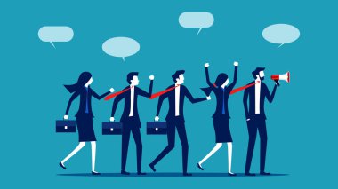 Çalışanlar ya da iş adamları protesto etmek için megafon tutuyorlar. Haklarını talep et. iş konsepti vektör illüstrasyonu