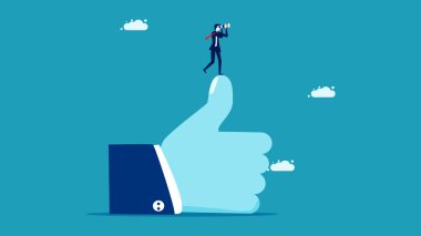 Geniş görüşlü iş adamları. Bir işadamı benzer bir tabela için dürbün kullanır. iş fikri