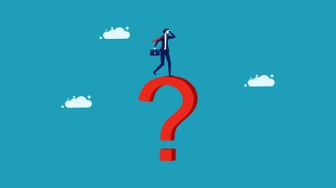 Sorunları çözme kararı. İş adamı bir soru işareti koydu. siyah siluet vektör illüstrasyon iş konsepti