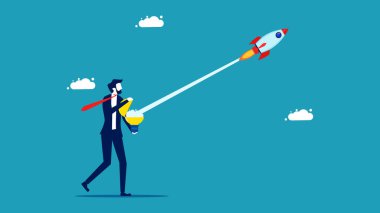 Yeni yenilikleri tanıtıyorum. İşe yaratıcı bir başlangıç. açık ampul konsept vektöründen roket fırlatma