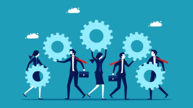 Takım çalışması işbirliği fikirleri kavramı. Dişlileri tutan bir grup işadamı. iş konsepti vektörü