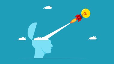 Bir iş fikri aç. İşadamı gökyüzüne bir ampul fırlatıyor.