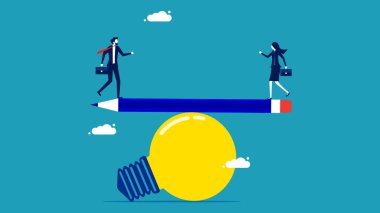 Bilişsel Psikoloji. İş adamları yaratıcılığı dengeler. Eşitlik. iş konsepti vektör illüstrasyonu