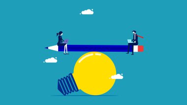 Bilişsel Psikoloji. İş adamları yaratıcılığı dengeler. Eşitlik. iş konsepti vektör illüstrasyonu