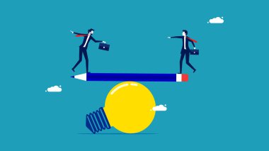 Bilişsel Psikoloji. İş adamları yaratıcılığı dengeler. Eşitlik. iş konsepti vektör illüstrasyonu