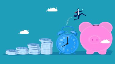  Uzun vadeli yatırım fikri. İş adamları zaman ayırır. vektör illüstrasyonu