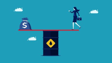 Petrol fiyatı bakiyesi. Emtia dengesizliği. Yüksek petrol fiyatları krizi. vektör illüstrasyonu