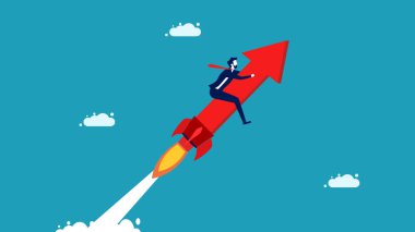 Kişisel gelişim. Bir iş adamı büyüme okuna biner. Yatırım ve iş vektörü