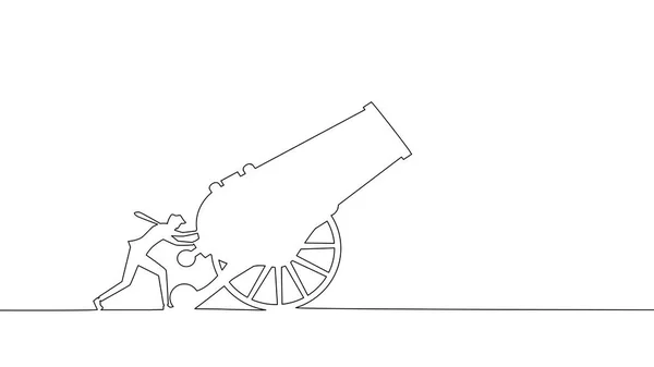 Desenhe Uma Linha Contínua Canhões Conceito Guerra Ilustração Vetorial Eps —  Vetores de Stock