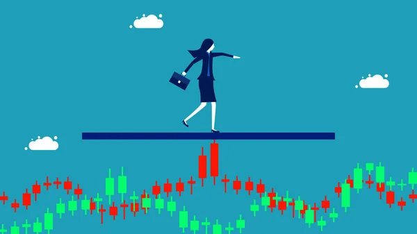 Stock Volatility Balanced Business Woman Volatile Stock Chart Finance Investment — Stock Vector