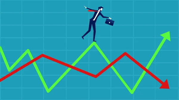 Yatırım dengesizliği kâr tablosu yukarı ve aşağı ok. İş adamı vektörü dengelemeye çalışıyor