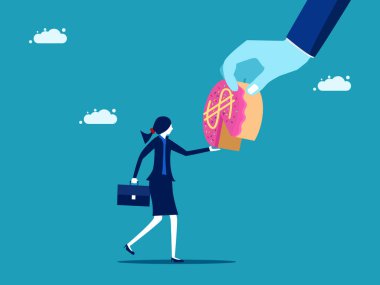 Kar paylaşımı, gelir veya kar payı alın. Büyük bir dilim pasta al. Yatırım Kavram Vektörü illüstrasyonu