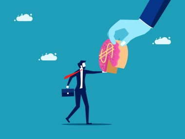 Kar paylaşımı, gelir veya kar payı alın. Büyük bir dilim pasta al. Yatırım Kavram Vektörü illüstrasyonu