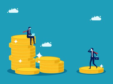 Finansal eşitsizlik. Farklı maaşları olan zengin ve fakir. iş konsepti vektör illüstrasyonu