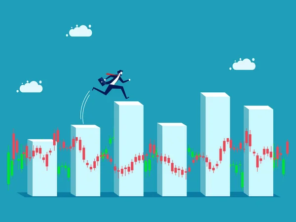 Aktien Finden Und Handeln Geschäftsfrau Läuft Auf Aktienkurs Balkendiagramm Investitionskonzept — Stockvektor