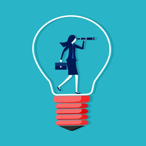 Business Woman Creative Vision Creative Light Bulb Business Concept Vector — Stock Vector